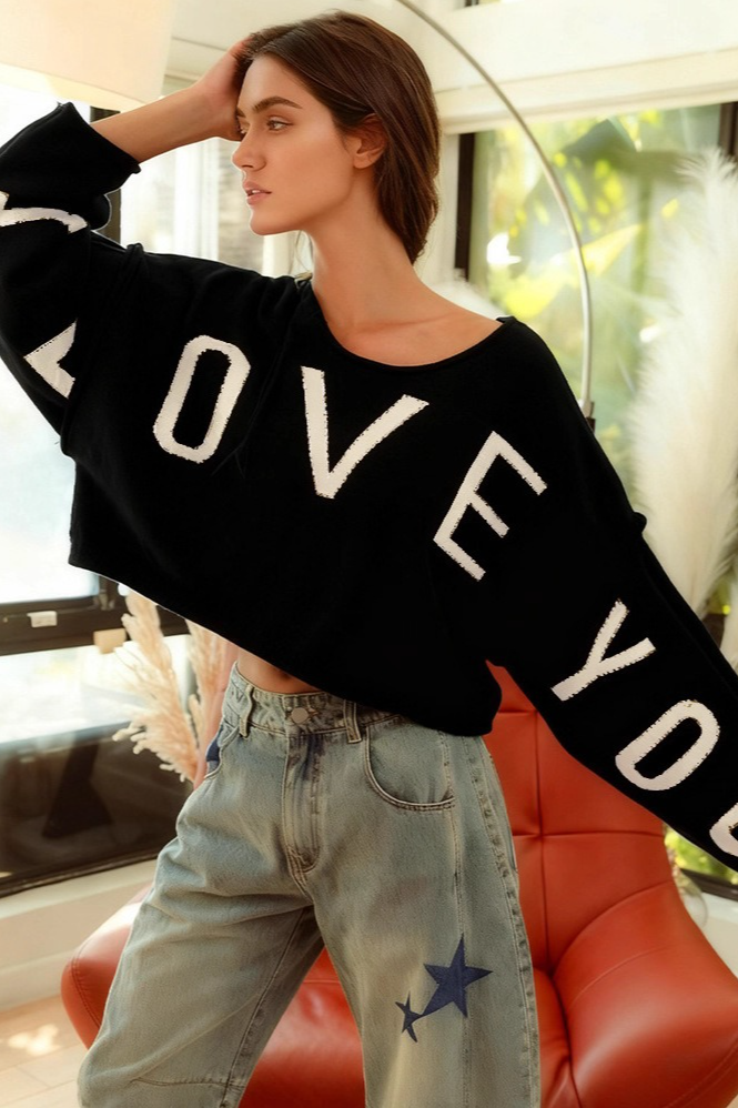 Crew Neck Letter Embroidered Cropped Knit Crop Top Secondary image