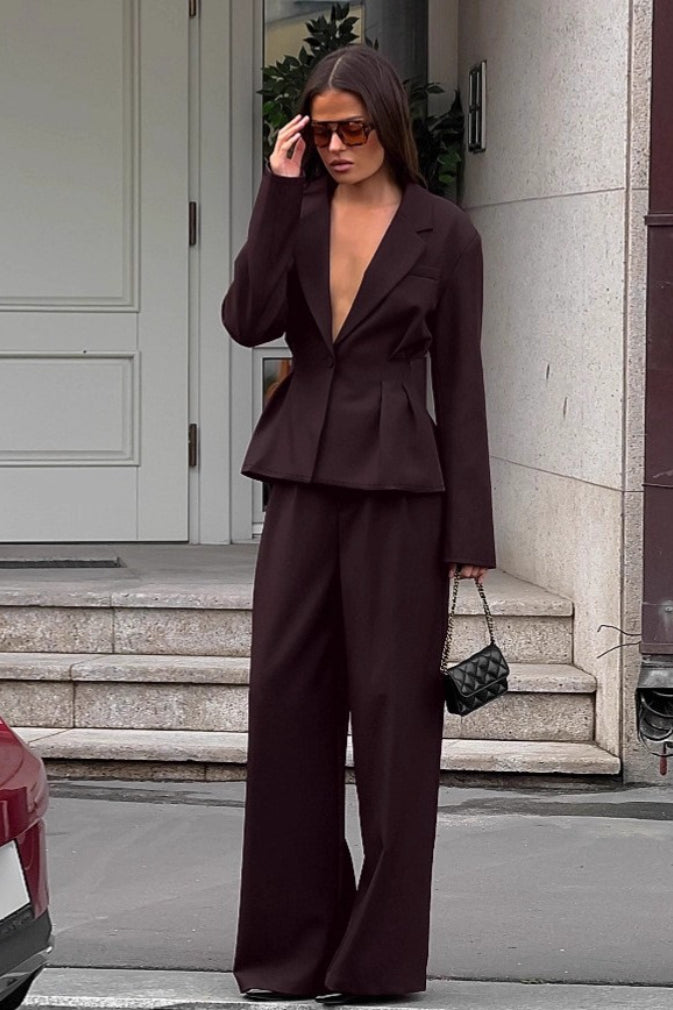 Office Casual Waist Cinched Blazer Pants Two Piece Set Main image