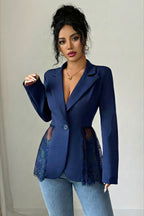 Sheer Lace Panel Single Button Tailored Longline Coat