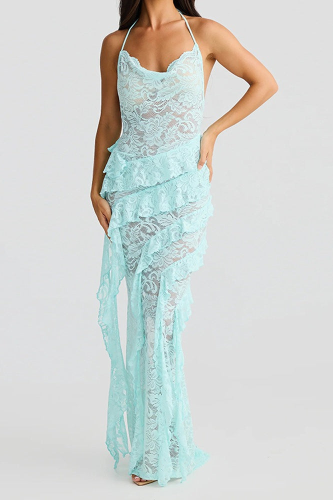 Backless Lace Halter Maxi Dress Main image