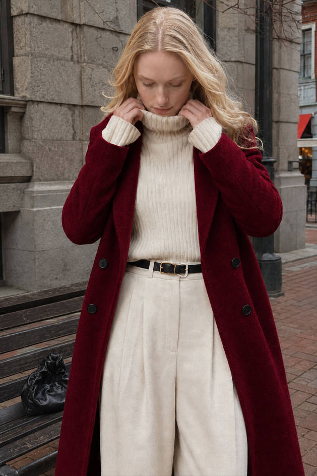 Warm Wool Solid Color Long Overcoat Secondary image