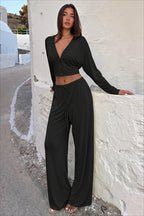 V-Neck Snap Button Tie Longline Two-Piece Set