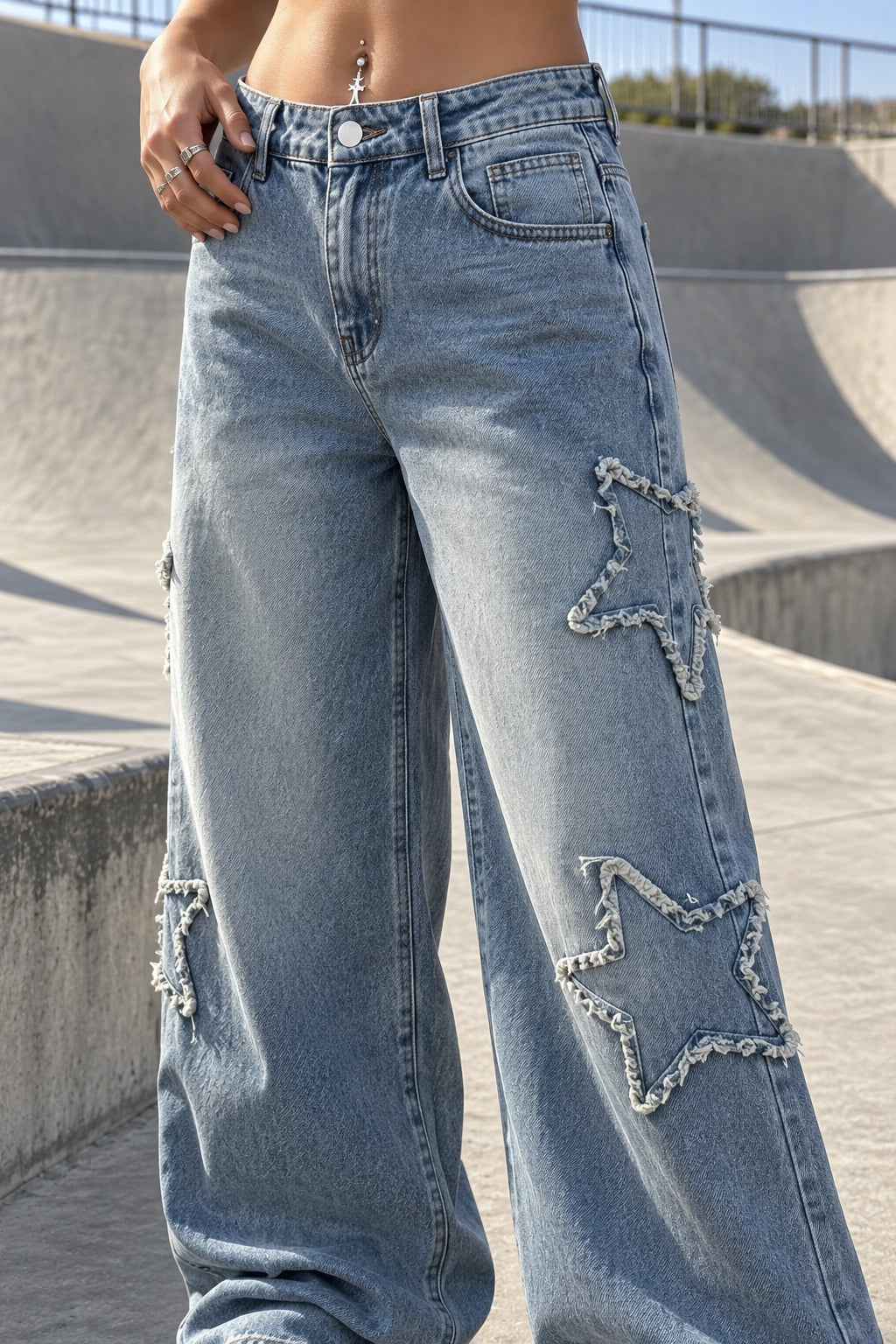 Frayed Star Applique Wide Leg Jeans Main image