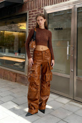 Summer Loose PU Leather Cargo Pant