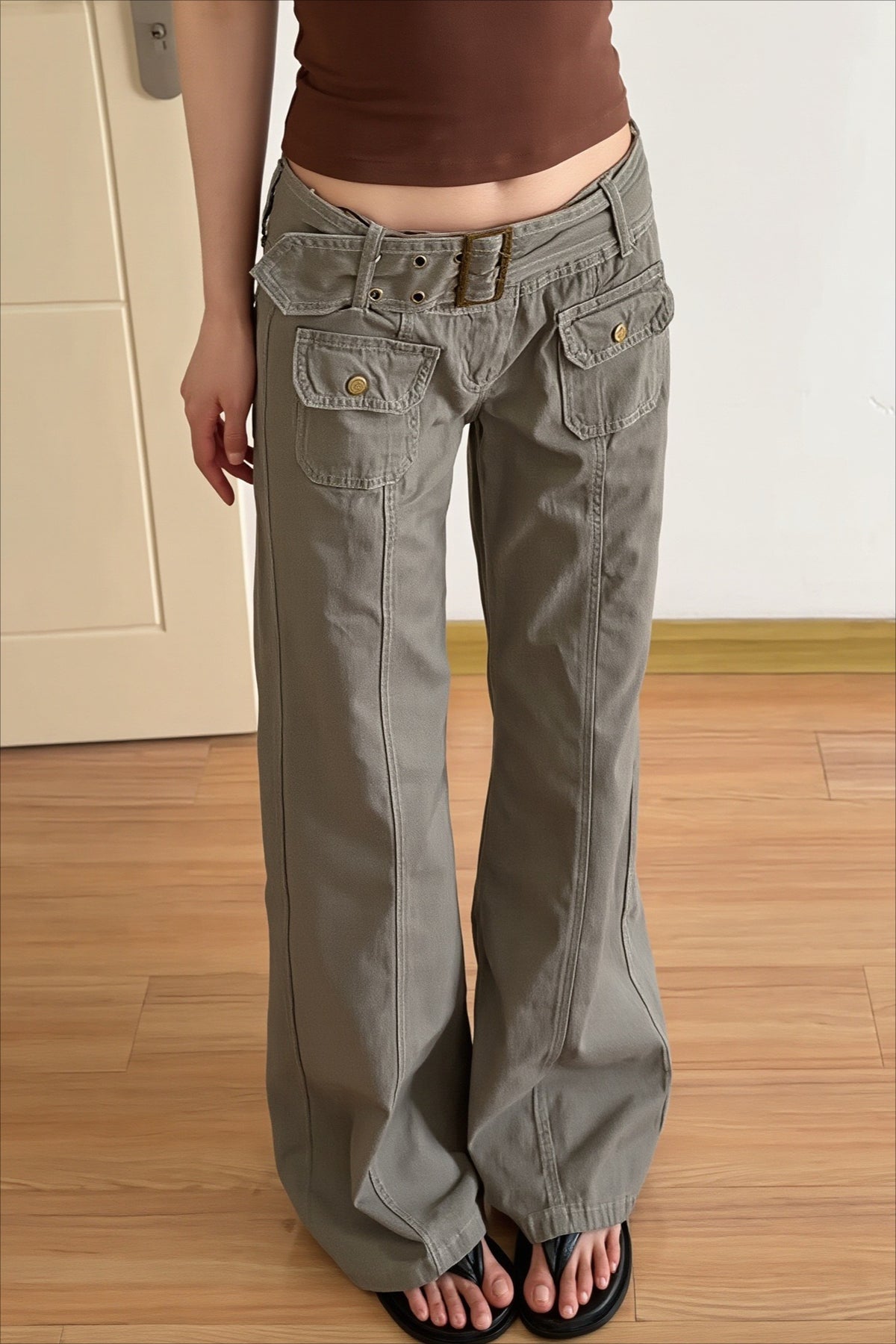 Washed Low Rise Wide Leg Denim Pants Main image