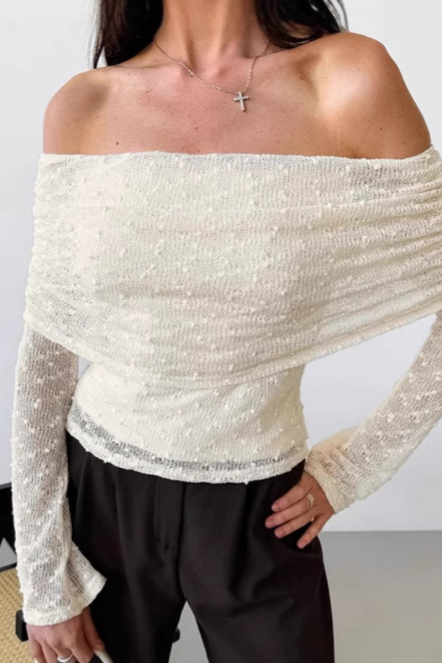 Chic Lace Off Shoulder Knit Cropped Crop Top Main image