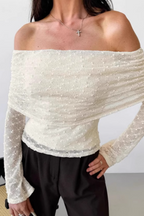 Chic Lace Off Shoulder Knit Cropped Crop Top
