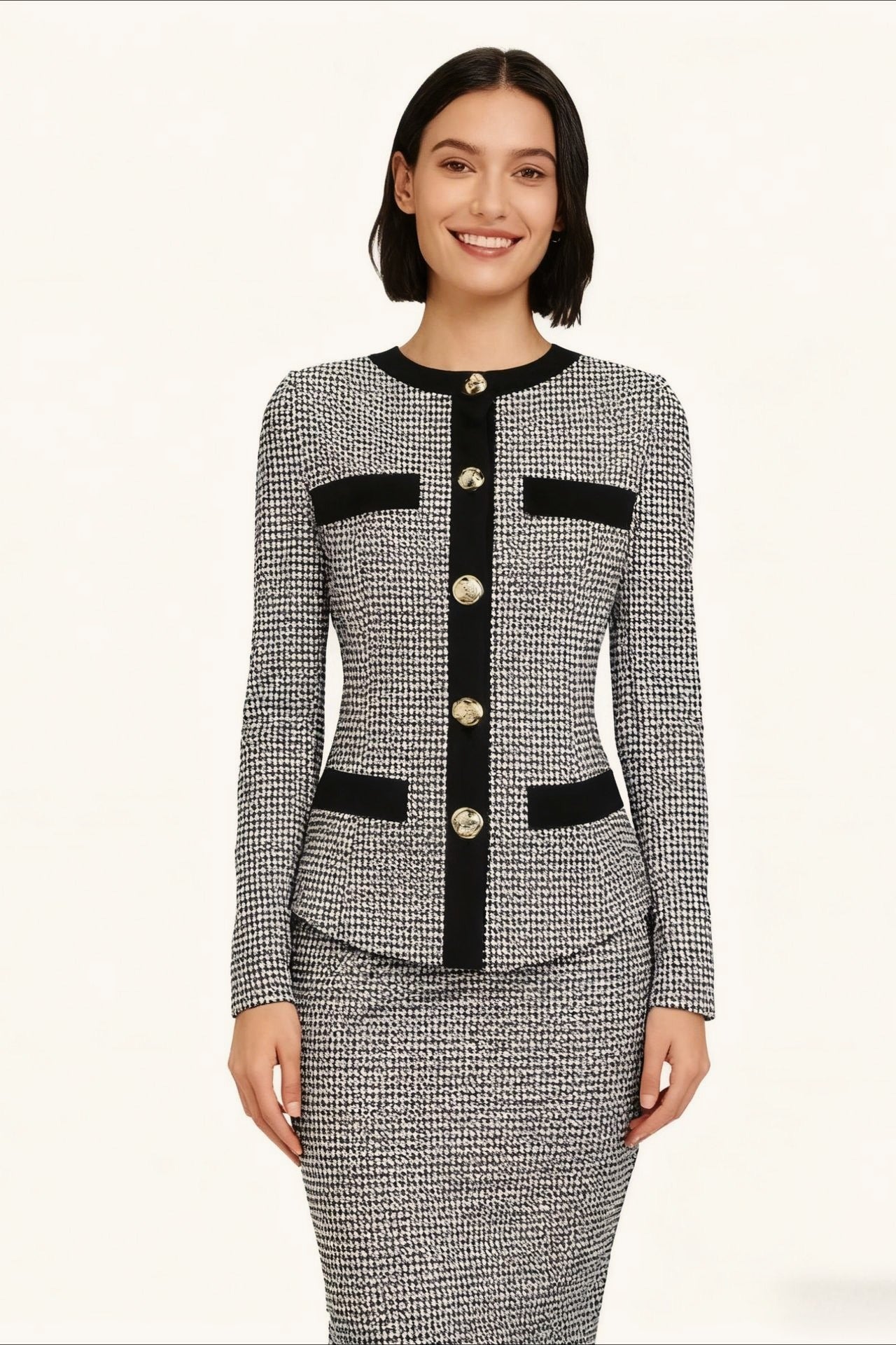 Slim Fit Tweed Knit Cardigan Skirt Tweed Suit Set Secondary image
