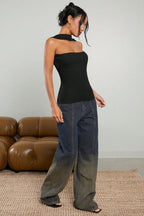Strapless Reverse Halter Fitted Crop Top