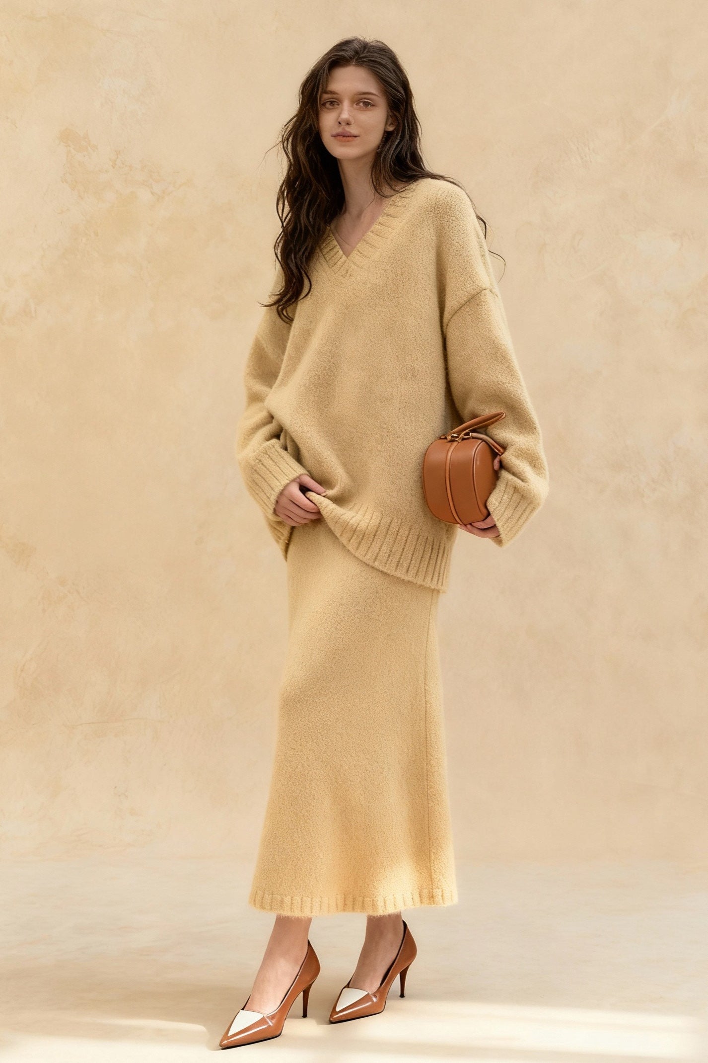 Lazy V-neck Knit Sweater Mermaid Skirt Two Piece Set Secondary image