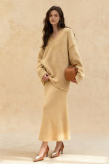 Lazy V-neck Knit Sweater Mermaid Skirt Two Piece Set