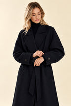 Retro Solid Woolen Coat Women Knee High Thick Turn-Down Overcoat