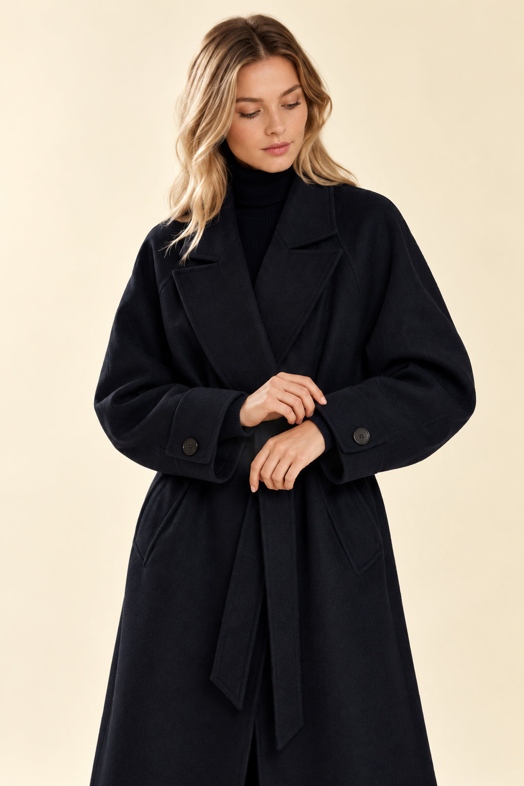 Retro Solid Woolen Coat Women Knee High Thick Turn-Down Overcoat