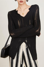 Cutout Detail Textured Knit Top