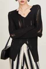 Cutout Detail Textured Knit Top