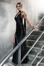 Deep V-Neck Halter Party Dress