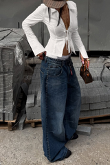 Vintage Bow Tie Waist Slim Cutout Split Long Sleeve Blouse