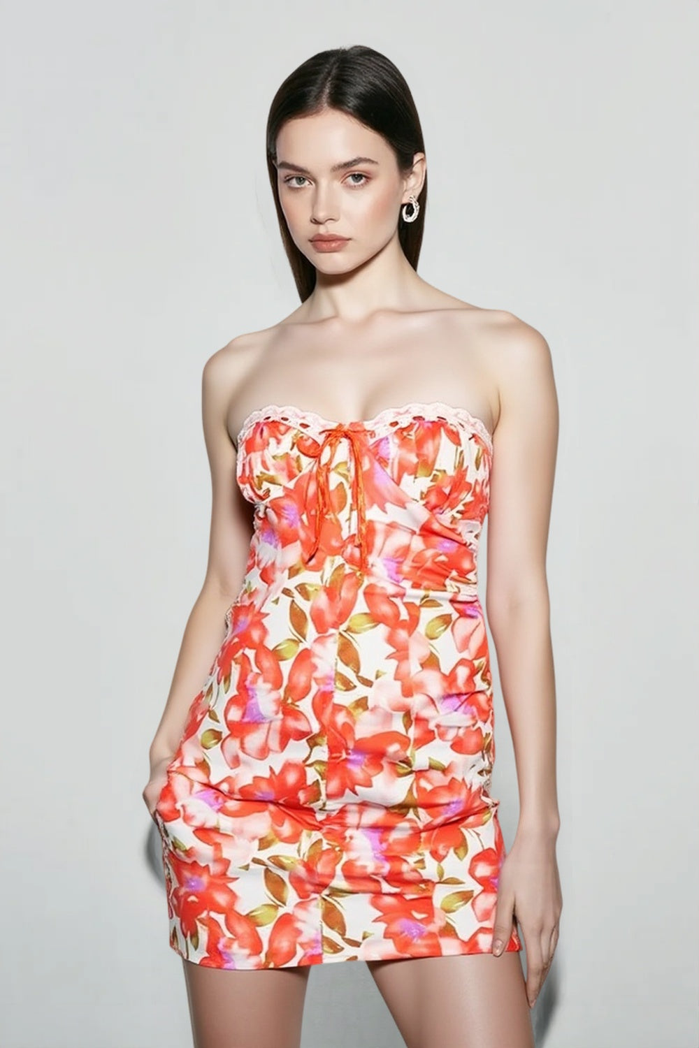 Colorful Floral Open Back Bodycon Vacation Dress Main image