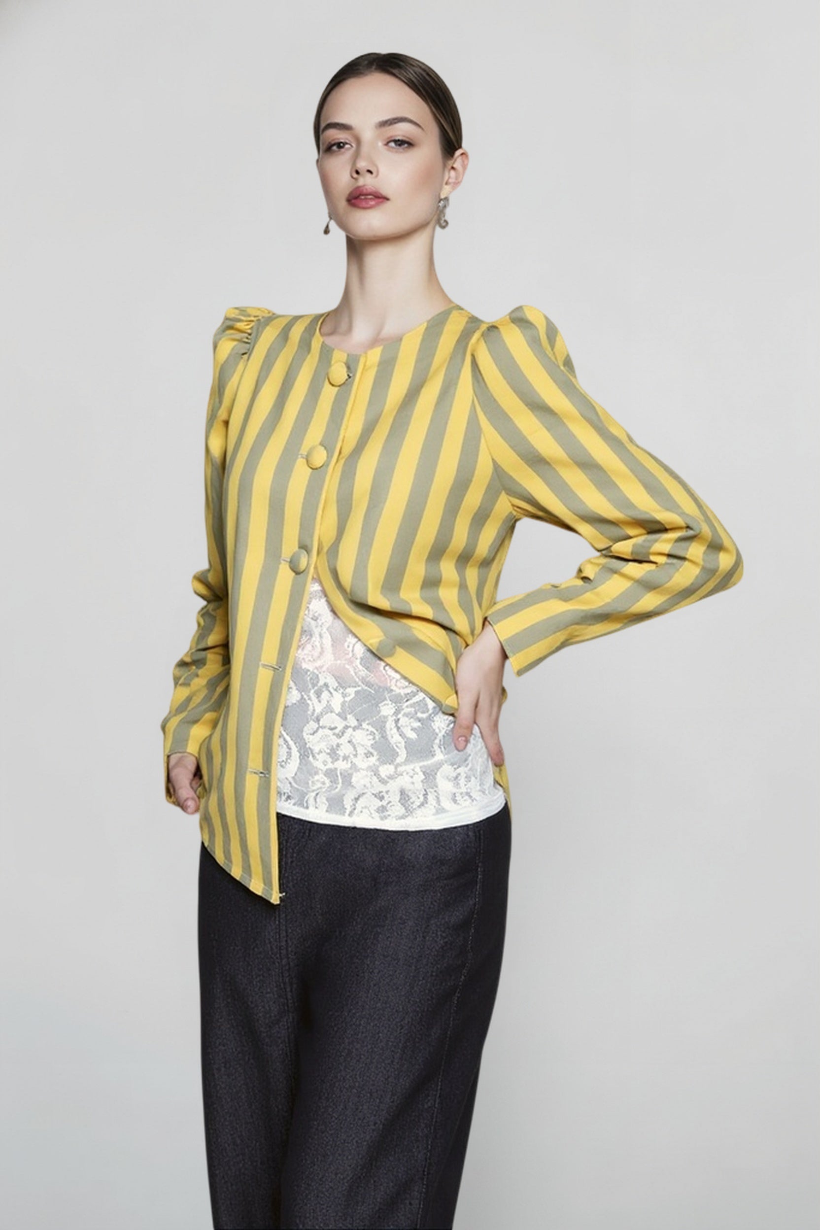Versatile Stripe Puff Blouse Main image