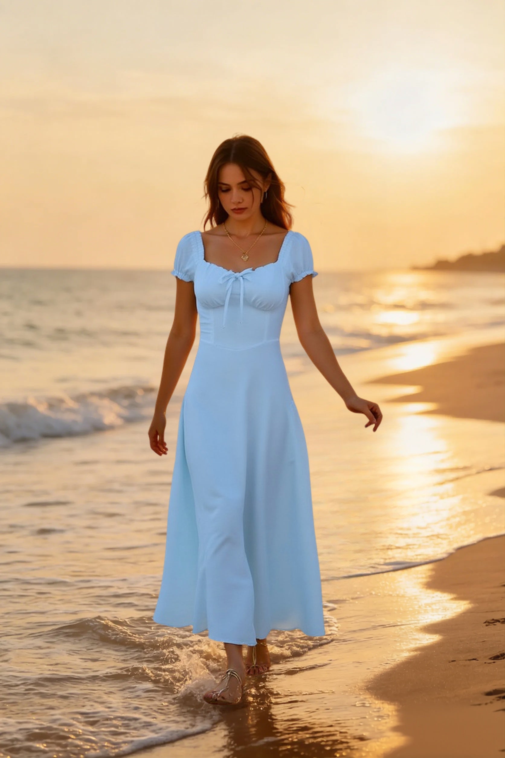 Ruched Puff Sleeve Maxi Work Dress Main image