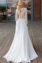 Long Sleeve Lace Train Wedding Dress