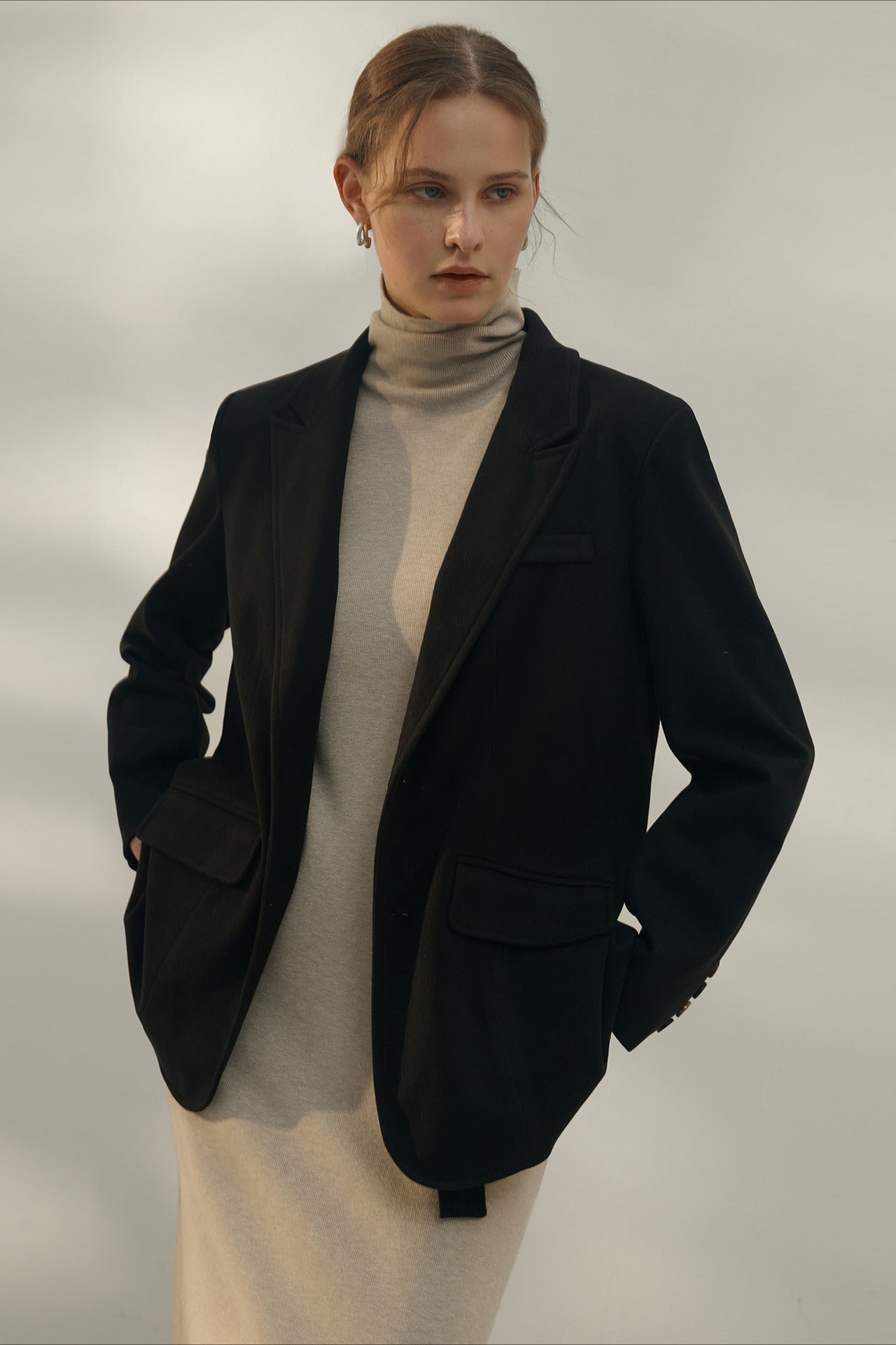 Vintage Inspired Solid Notch Lapel Blazer Main image