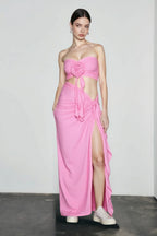 Strapless Side Slip Bodycon Midi Vacation Set