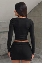 Rhinestone Cutout Slim Long Sleeve T-shirts