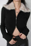 Faux Fur Collar Ribbed Zip Cardigan Sweater