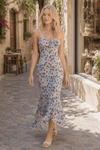 Floral Print Knotted Irregular Hem Long Dress