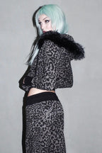 Zebra Print Fur Trim Cropped Hoodie