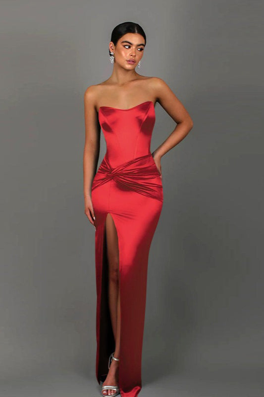 Twist Front Satin Slit Party Dress Main image
