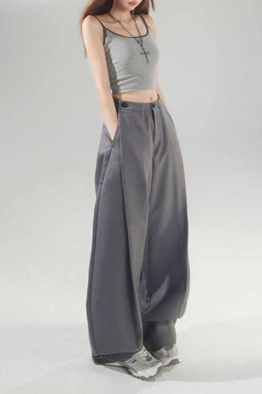 Vintage High Waist Adjustable Pleated Wide Leg Tailored Pants Main image