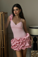 3D Ruffle Tutu Contrast V Neck Mini Slip Dress