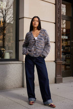 New Retro Fashion Deep V-Neck Maillard Plush Long-Sleeve Knit Cardigan