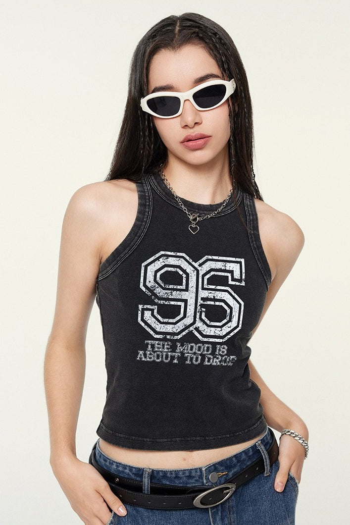 Washed Digital Print Crop Tank Top Main image
