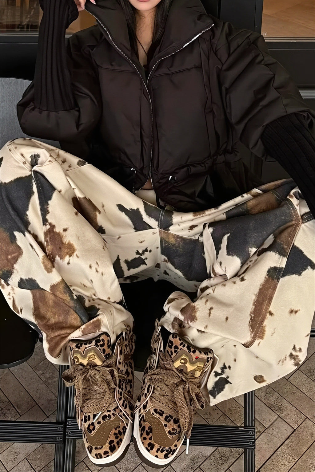 Abstract Camo Print Baggy Jeans