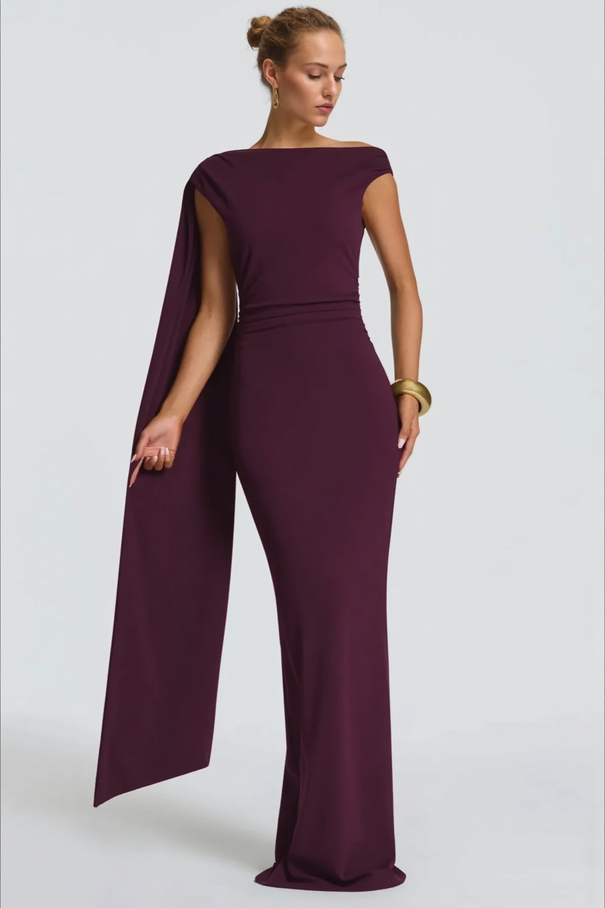Sexy Asymmetrical Neck Long Sleeve Fitted Ruched High Waist Party Dress Secondary image