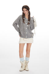 Vintage Collared Open Front Knit Top