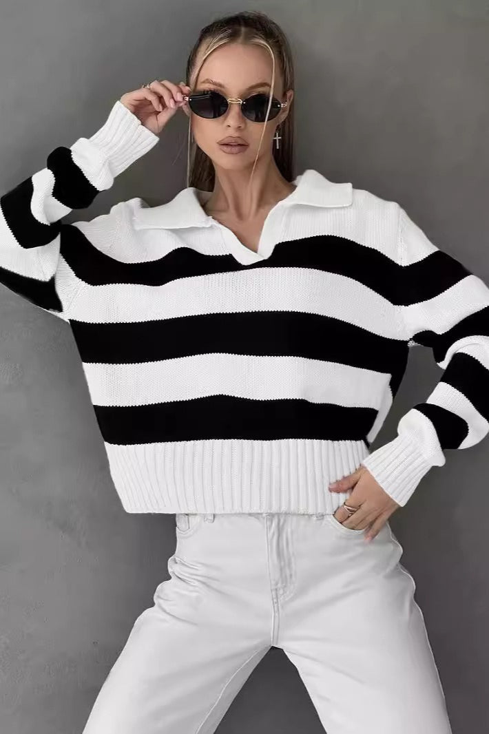 Striped Color Block Polo Sweater Main image