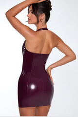 Sexy Halter Sleeveless V-Neck Bodycon Solid Cocktail Dress