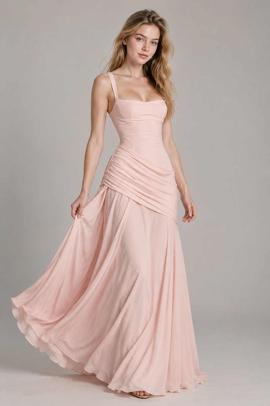 Square Neck Ruched Milk Silk Formal Dress Secondary image