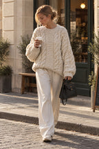 Oversized Cable Knit Crew Neck Sweater