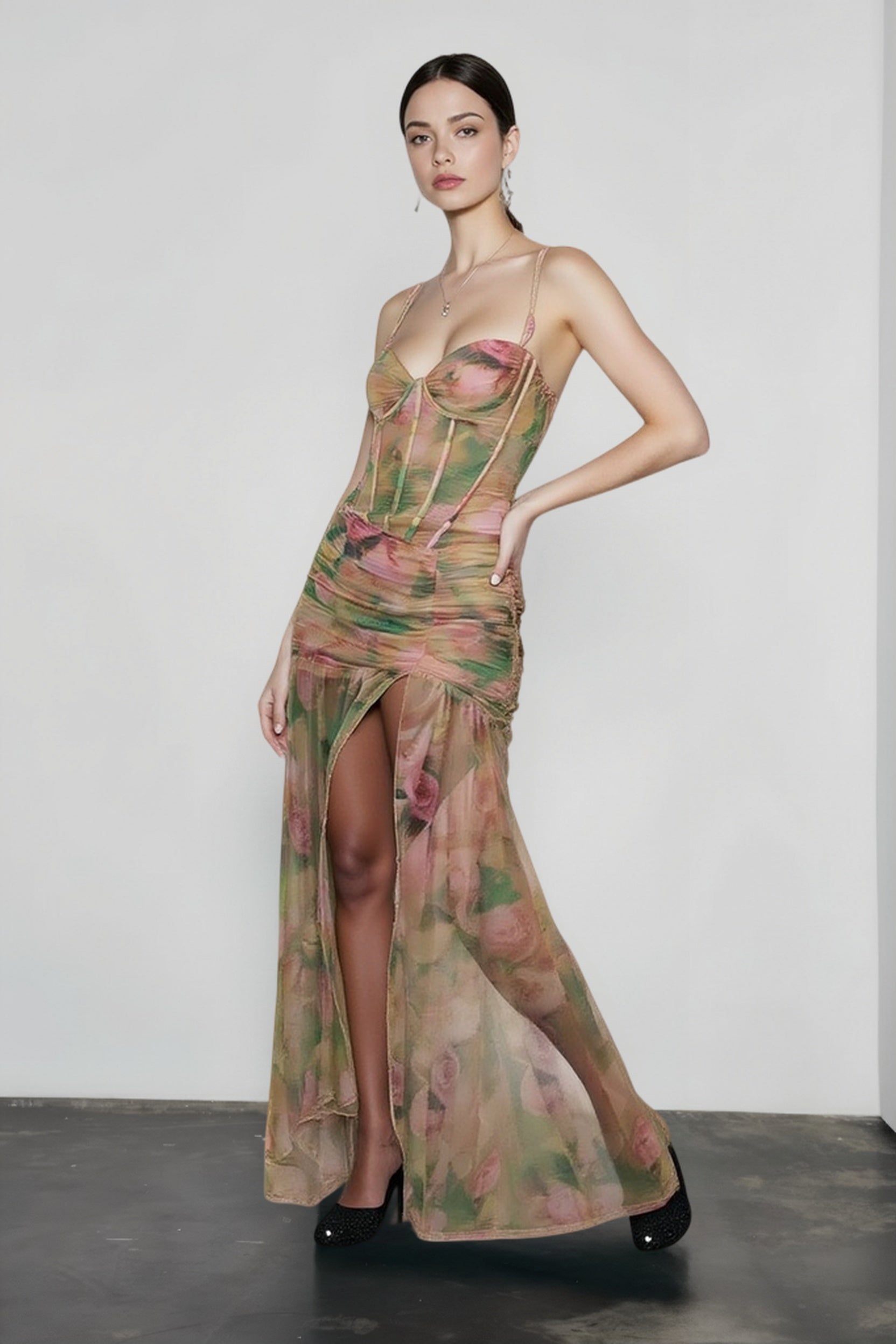 Sexy Print High Waist Slit Cami Vacation Dress Main image