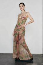 Sexy Print High Waist Slit Cami Vacation Dress