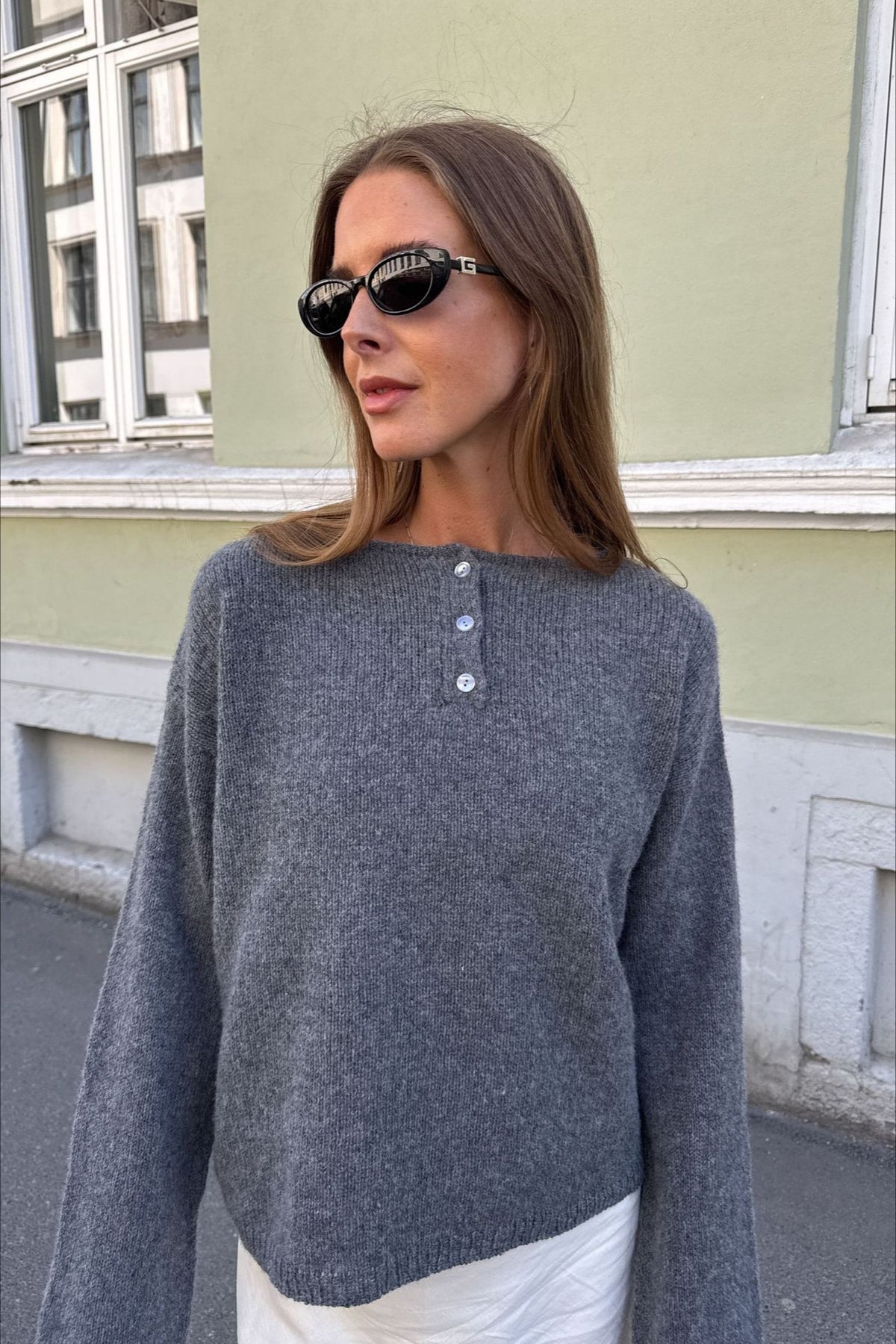 Solid Wool Blend Loose Long Sleeve Knit Top Main image