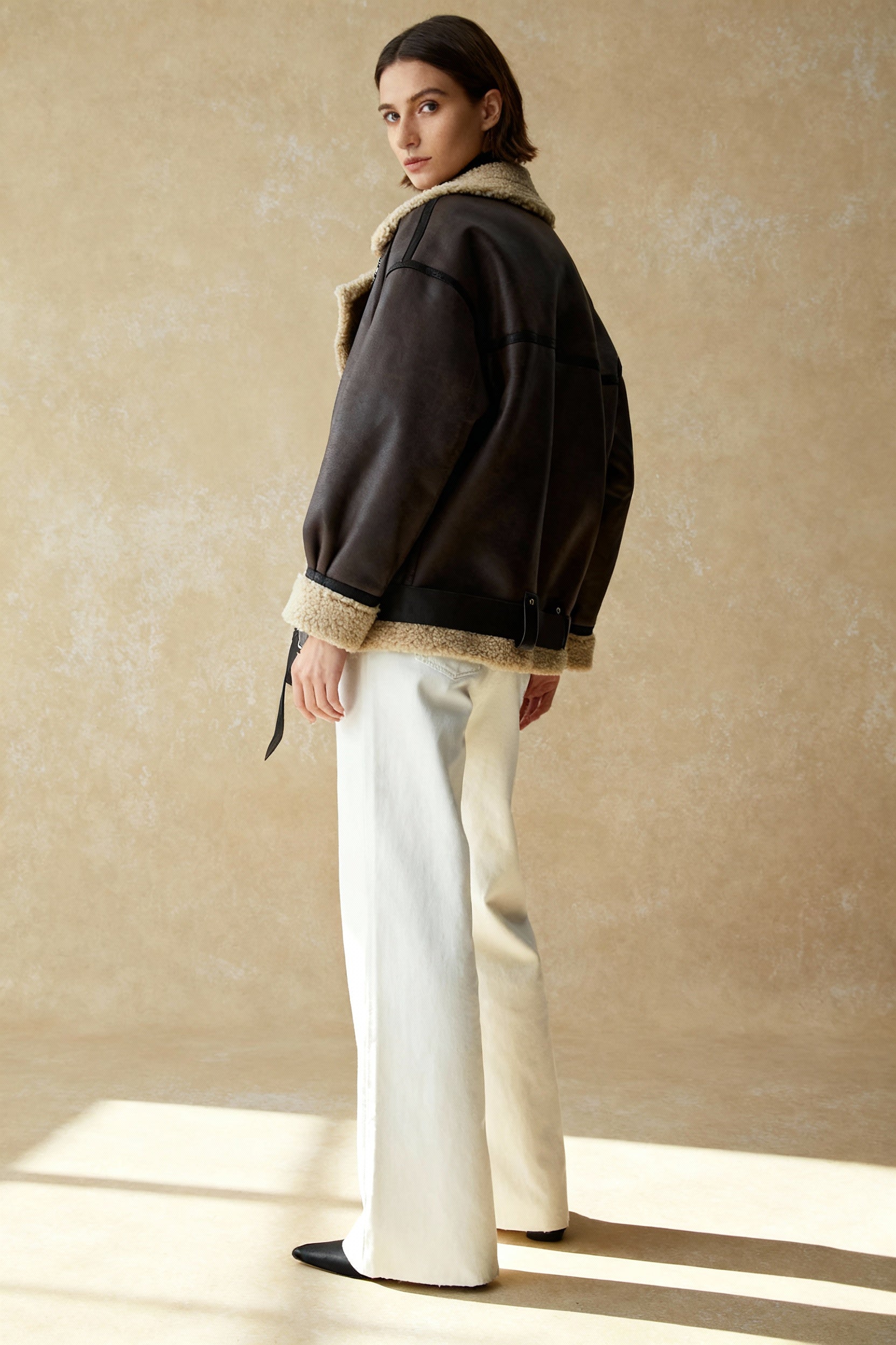 Classic Sherpa Lined Trendy Shearling Leather Flight Jacket Secondary image