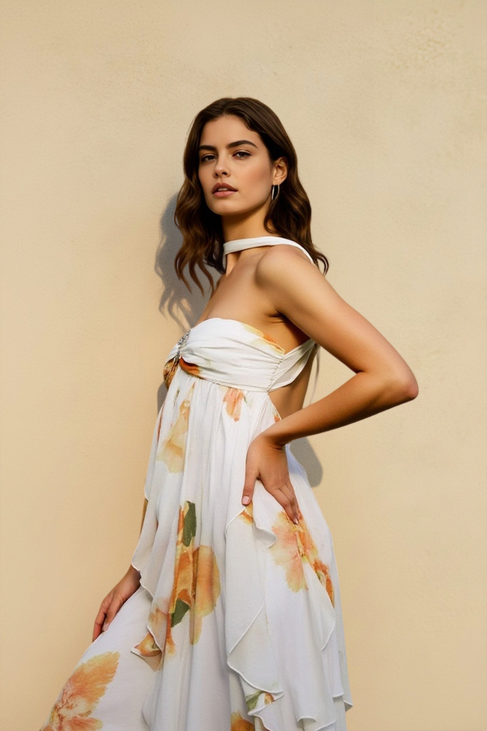 Halter Backless Floral Lace Vacation Dress Main image