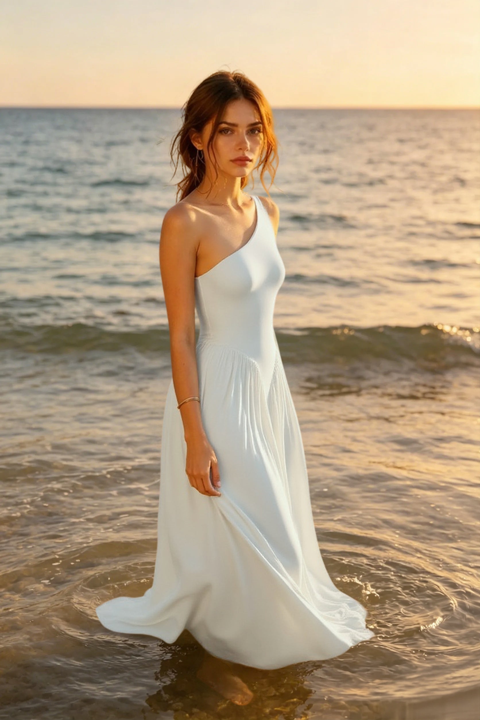 Solid One Shoulder Ruched Maxi A Line Party Dress Main image