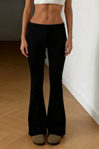 Solid Color Drawstring Low Waist Butt Lifting Flared Pants